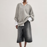 V-neck cashmere sweater grey melange