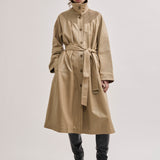 Leather coat with smock