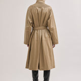 Leather coat with smock