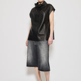 Leather top with ruffle neck black