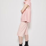 Leather top with ruffle neck pop pink