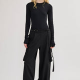 Long-sleeved rib top black