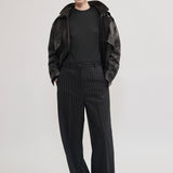 Flat-front pinstripe wool trousers