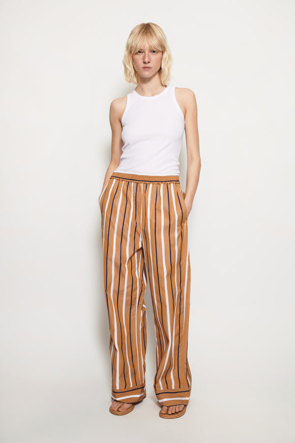 Striped pull-on trousers caramel