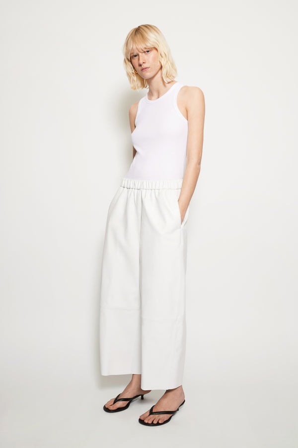 Wide-legged leather trousers white