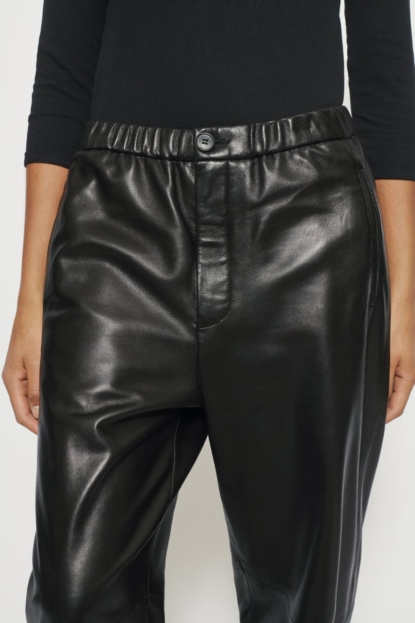 Tapered leather trousers black