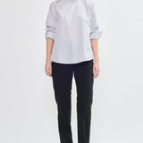 Poplin tie blouse pinstripe