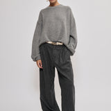 Grey pinstripe relaxed-fit pleated trousers