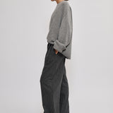 Grey pinstripe relaxed-fit pleated trousers