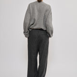 Grey pinstripe relaxed-fit pleated trousers