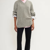 V-neck cashmere sweater grey melange