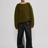 Merino/cashmere patent knit sweater forest green