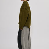 Merino/cashmere patent knit sweater forest green