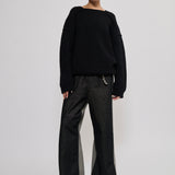 Merino/cashmere patent knit sweater black