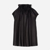 Leather top with ruffle neck black