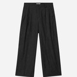 Grey pinstripe relaxed-fit pleated trousers